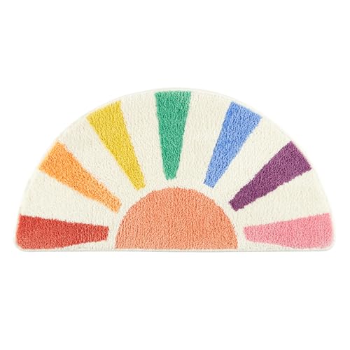 "TOWN & COUNTRY PLAY Hello Sunshine Rainbow Sun Half Circle Shaped Bath Mat, Absorbent Tufted Floor Mat, Non-Slip Backing, Machine Washable, Multicolor, 32.7""x16.5"""