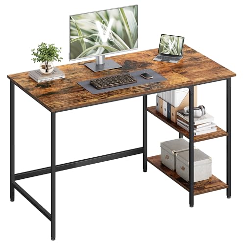 VASAGLE Computer Desk, Writing Desk with 2 Shelves on Left or Right, Work Table for Office Living Room, Steel Frame, Industrial, Rustic Brown and Black LWD47X
