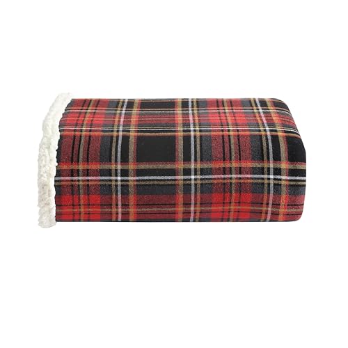 Eddie Bauer - Throw Blanket, Super Soft Reversible Cotton Flannel Sherpa Bedding, Ideal Christmas & White Elephant Gifts, Cozy Plaid Home Decor (Mountain Tartan Red, Throw)