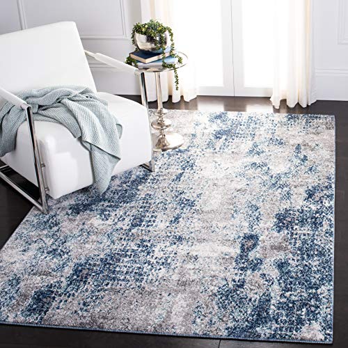SAFAVIEH Contemporary Rug for Living Room, Dining Room, Bedroom - Aston Collection, Short Pile, in Navy and Grey, 91 X 152 cm