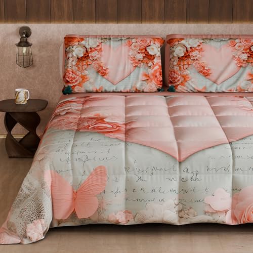 PETTI Artigiani Italiani - Winter Quilt, Winter Duvet, Double Sided Single Quilt Solid Colour and Digital Print, Shabby 04 335, 100% Microfibre, Made in Italy