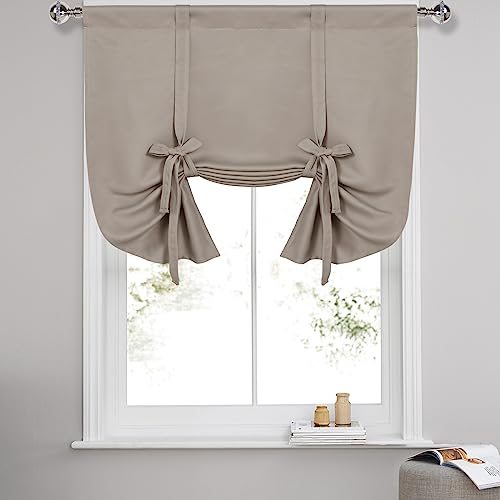 DWCN Blackout Curtains-Tie Up Shade for Window Thermal Insulated Room Darkening Rod Pocket Balloon Window Shades Curtains for Kitchen&Bathroom, Camel, W42 X L45 Inches, 1 Panel