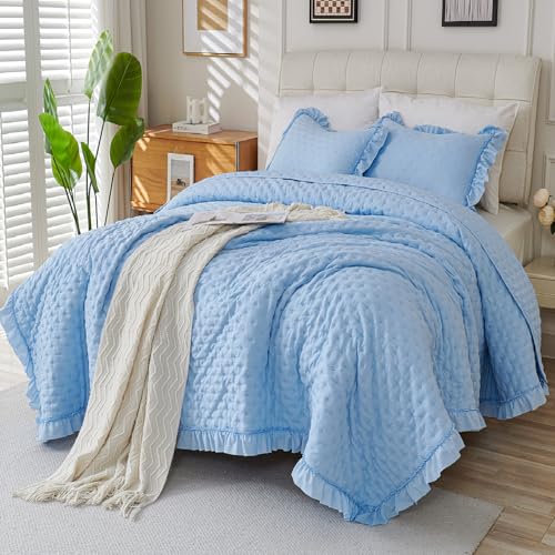 Cmfshape Ruffle Queen Comforter Set ??? Cute Frilly Bedding with Lace-Inspired Ruffle Hem, Soft Lightweight Bedspread & Scalloped Comforter for Bedroom or Guest Room