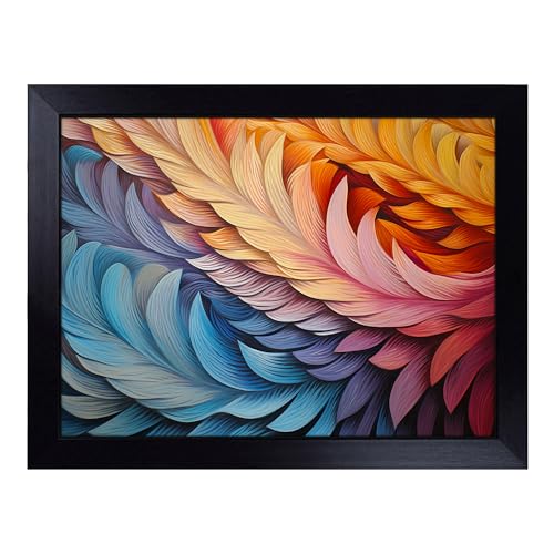 Lap Tray with Bean Bag Cushion, Feather Op Art - Handmade in the UK, Raised Wooden Edge, Padded Cushion, Heat-Resistant Wipe-Clean Surface, for Meals, Laptops and Crafts