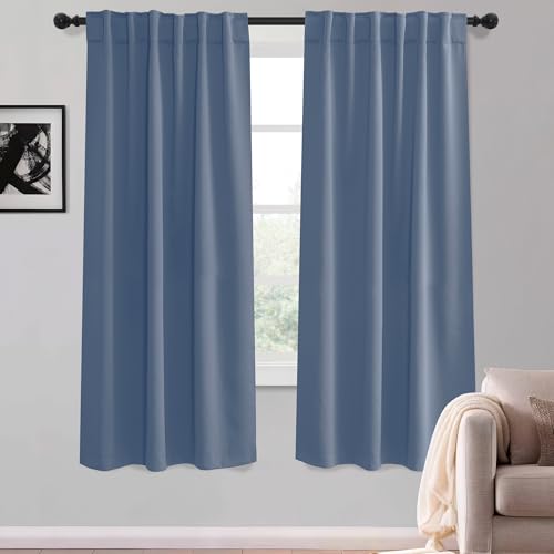 KGORGE Blackout Curtains for Bedroom, Privacy Light Blocking Thermal Insulation Noise Reducing Drapes for Living Room Bedroom, Back Tab Rod Pocket, W52 x L63 inches, Stone Blue, 2 Panels