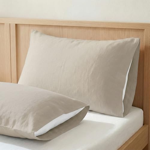 ECOMMERC3 - 150 100% Cotton Pillowcase - Linen Colour Pillowcase Softness and Freshness for a Breathable, Hypoallergenic and Durable Sleep