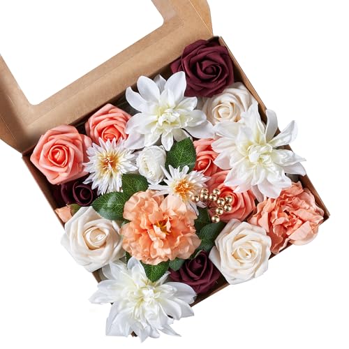 kuujojo Artificial Flowers Combo, Fake Flowers for DIY Tables Centerpieces Baby Shower Bridal Shower Wedding Bouquet Arrangements Party Candle Holder Cake Decor Flower Home Decorations