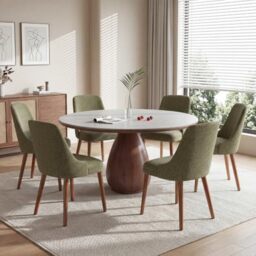Dining Chairs Set of 6, Upholstered Dining Room Chairs with Ergonomic High Back, Thick Padded Seat, Skin-Friendly Fabric, Solid Wood Frame Kitchen Chairs for Dining Room, Kitchen, Living Room, Green