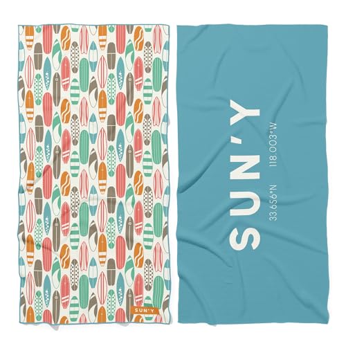 SUN'Y Microfiber Beach Towel: Beach Collection - Quick Dry, Sand Free Beach Towel, Compact Travel Towel, Lightweight - Large Beach Towel (63??? x 31.5???), Huntington Beach