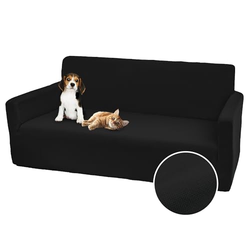 Comart - Bright Sofa Cover - 3 Seater - Elasticated - Washable - Black - Elastic polyester fabric, machine washable, non-slip cover, anti-stain and scratch-resistant, breathable
