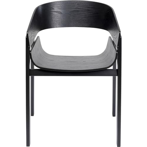 Kare Design Chair with Armrest Biarritz, Black, Wooden Seat, Sturdy Metal Legs, Dining Room Chair, Armchair, Modern Furniture, Stool for Home Kitchen