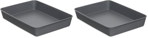 TATAY Plastic Storage Basket A4 Baobab - Drawer Organiser - Elegant Functional Design - Home & Office Organisation - Recycled BPA-Free Plastic - 24.7x33.6x5.6 cm, Grey (Pack of 2)