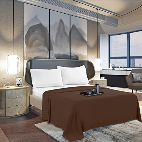 Mocassi California King Flat Sheet - Hotel Luxury 1800 Premier Cooling Bedding Sheet - Softest Sheets - Wrinkle, Fade, Stain Resistant - 1 Single Top Flat Sheet, Cali King, Brown