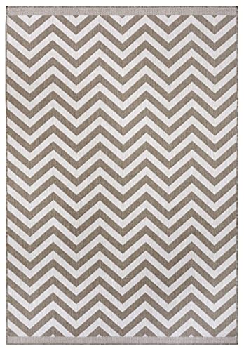 NORTHRUGS Indoor and Outdoor Rug Palma 80 x 150 cm Reversible Rug Weatherproof Modern Design Zigzag Pattern Rug for Balcony Patio Garden Conservatory Living Room Waterproof in Linen
