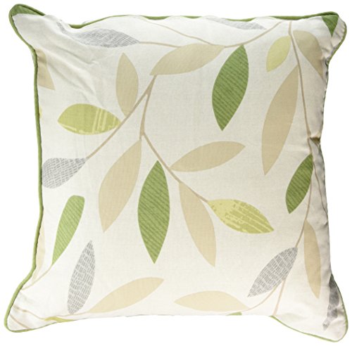 Fusion Green Leaf Cushion 43 x 43 cm – 100% Cotton – Filled Cushion with Cover – Piped Edge – Lime Green Botanical Print – Matching Curtains Available – Floral Decorative Pillow for Sofa or Bed