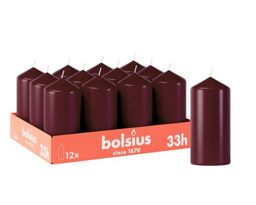 Bolsius Smooth Pillar Candles - Burgundy - Pack of 12-12 x 6 cm - Decorative Household Candles - Burning Time 33 Hours - Unscented - Contains Natural Plant Wax - Without Palm Oil