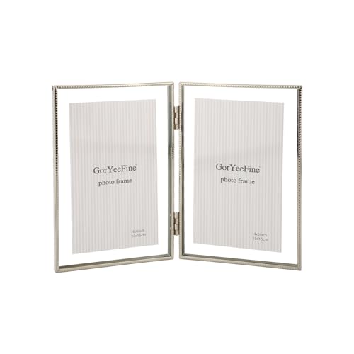 Silver 4x 6'' Double Hinged Floating Frame, For Photo Sizes (2x3'' 3.5x 5'' up to 4x6''), Beautiful Metal Lace Edge Frames Adjustable Tabletop/Shelf Photo Frame, Classy Gift Choice for Wedding,