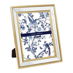 Laura Ashley 8x10 Gold Mirror Bead Picture Frame, Classic Mirrored Frame with Beaded Border, Wall-Mountable, Made for Tabletop Display, Photo Gallery and Wall Art, (8x10, Gold)