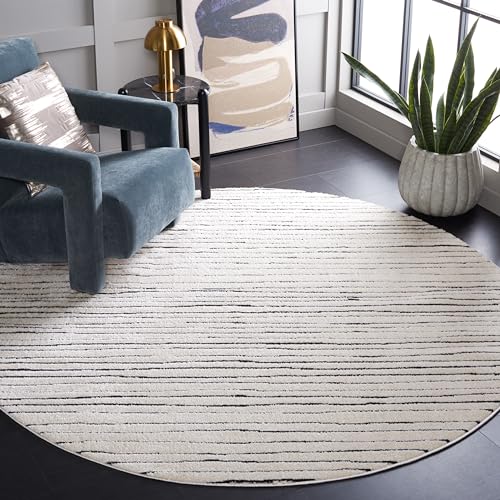 Safavieh Geometric Rug for Living Room, Dining Room, Bedroom - Melody Collection, Short Pile, in Ivory and Black, 201 X 201 cm
