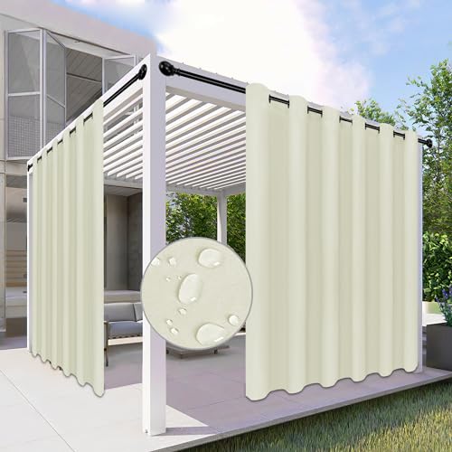 Easy-Going 100% Waterproof Outdoor Curtains 110x84 inch, Beige - Windproof Weatherproof Premium Thick Outdoor Privacy Grommet Top Panels for Patio, Gazebo and Pergola 1 Panel