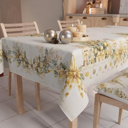 PETTI Artigiani Italiani - Christmas Tablecloth Stain Resistant Rectangular Table Cover for Kitchen, Xmas Gold Design, 140x240 cm, 100% Made in Italy