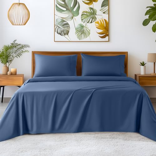 "SONORO KATE 100% Egyptian Cotton Sheets,1200 Series,King Size - Soft Breathable & Cooling LuxuryHotel Cotton,Sateen Weave for Soft Feel,Fits Upto 16"" Mattress,4PC,Navy Blue"