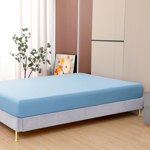 Toodou Deep Pocket Sky Blue Twin Size Fitted Sheet with Elastic All Around is Made of Premium Fabric and The Mattress Covers is Elasticized Fitted Sheets which Have Great Breathability