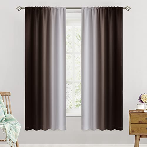 SimpleHome Ombre Rod Pocket Brown Curtains for Bedroom, 52Wx63L - Room Darkening Curtains for Bedroom,Gradient Light Blocking Curtain,Thermal Insulated Window Drapes,2 Panels,63 Inch