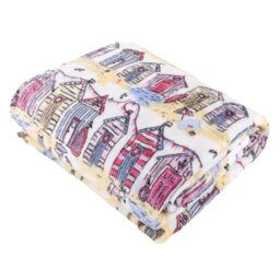 furn. Beach Huts Throw – Soft Fleece Coastal Print Blanket (Multicolour – 130x150cm)