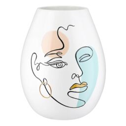 Casablanca Voir Vase, Resin, White, Height 28 cm x Diameter 22 cm, Face Motif, Bulbous Flower Vase
