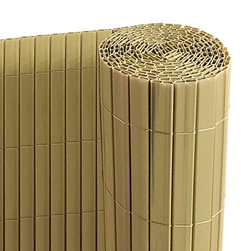 Ribelli® PVC Privacy Screen Mat with Bridge, Extra Stable Privacy Fence, Privacy Fence, Balcony Wind Protection (90 x 400 cm, Bamboo)