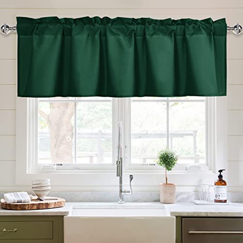 XWZO Kitchen Valances Curtains for Windows Living Room Bedroom Bathroom Toppers Farmhouse Style Rustic Dinning Room Blackout Thermal Insulated Rod Pocket, W72 x L16 Inch Length, Green, 1 Panel.