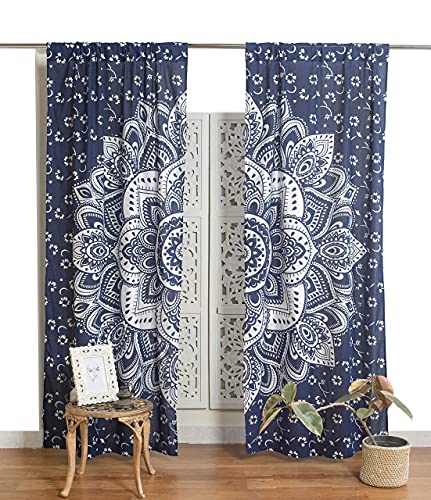 Popular Handicrafts Indian Hippie Bohemian Beautiful Passion Ombre Color Mandala Curtain Panels Blue Silver