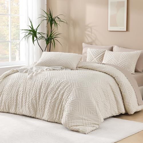 Andency Beige California King Comforter Set, 3 Pieces Cream Boho Tufted Cal King Bedding Set & Collections, Soft Lightweight Down Alternative Bed Set (104x96In, 2 Pillowcases)
