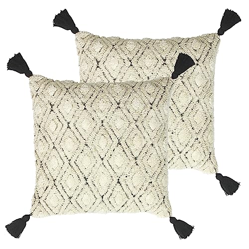 furn. Berbera Geometric Tufted Feather Filled Cushion - Twin Pack, Natural/Black, 45 x 45cm