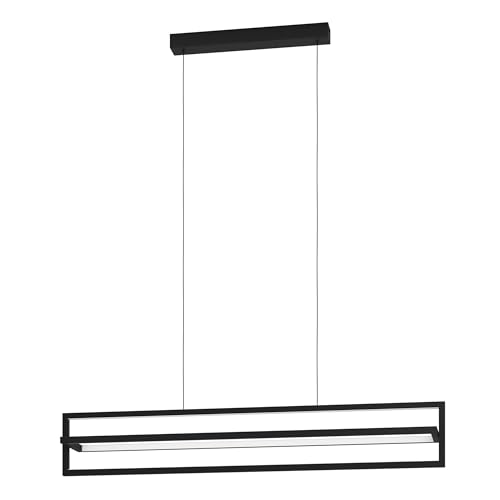 Eglo LED Pendant Lighting Siberia, dimmable Ceiling Light Fitting with Remote Control and Timer, Hanging lamp for Dining and Living Room, Black Metal and White Plastic, Warm-Cool White
