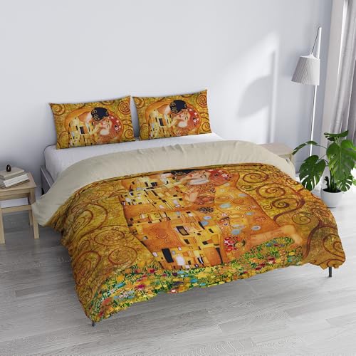 "SD02 ""Dreams of Author"" Double Duvet Cover Set, 100% Cotton, Made in Italy, 250 x 200 cm with Double Flap 50 cm + 2 Pillowcases 50 x 80 cm with Internal Flap, Digital Print"