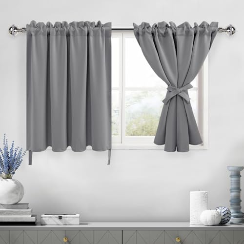 DWCN Grey Curtains for Small Window, Short Curtains for Bedroom & Living Room, Noise Reducing - 42 x 36 Inch, 1 Pair
