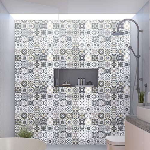 Ambiance Sticker Self-Adhesive Decorative Wall Decal Cement Tile for Bathroom and Kitchen Antalya - Pack of 30 Stickers of 15 x 15 cm