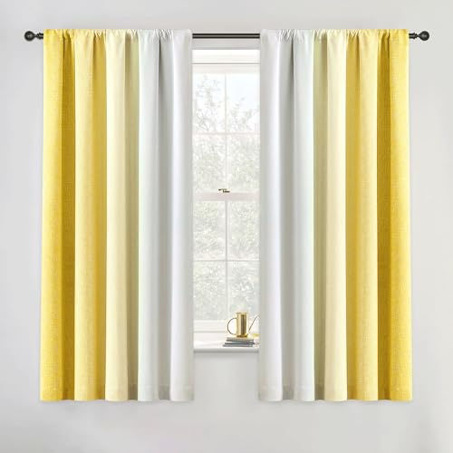 Geomoroccan Ombre 100% Blackout Curtains 63 Inch Length 2 Panels for Bedroom Living Room Gold Yellow White Gradient Patterned Room Darkening Noise Reducing Rod Pocket Window Treatment Drapes