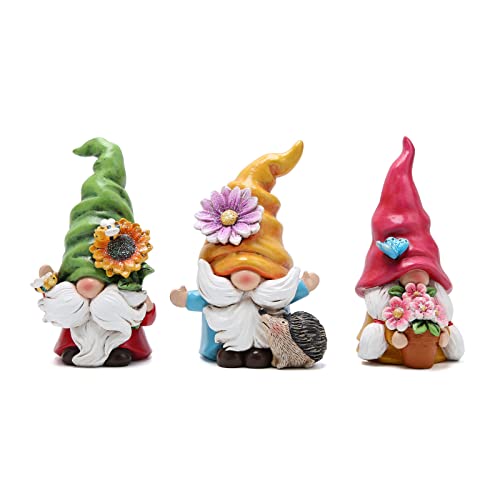 Hodao Set mit 3 Frühlingswichtel-Dekorationen, Blumenzwergen, Ornamente, Dekoration, Geschenke, Sommerzwerge, Figuren, Frühlingsskulpturen, Geschenk für Outdoor-Dekoration (mehrfarbig)