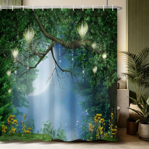 Renaiss 72x84 Inch Enchanted Forest Shower Curtain for Bathroom Nature Magic Wonderland Woodland Tree Floral Garden Shower Curtain Set with Hooks Decorative Waterproof Fabric Bath Curtain