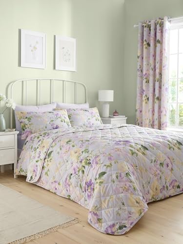 Dreams & Drapes - Heritage Florette Bedspread (230 x 230cm) - Purple Lilac Quilted Bedspread - Matching Bedding & Curtains Available - Purple Bedcover