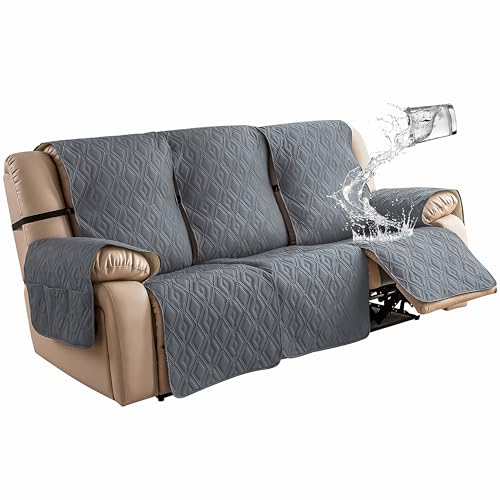 Genina Couch Cover for Reclining Couch 3 Seat Non-Slip, Recliner Sofa Covers for 3 Cushion Couch, Furniture Protector Cover with Elastic Straps for Pets, Kids, Dogs (Dark Gray, Recliner Sofa)