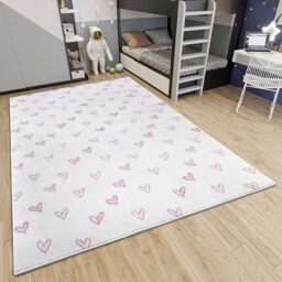 Hanse Home Adventures Children's Rug - Modern Heart Pattern Rug Boys Girls for Children's Room, Playroom, Teenager's Room, Living Room - Cream Pink, 160 x 235 cm