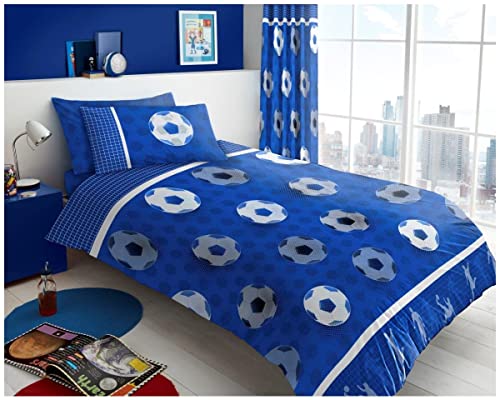 GC GAVENO CAVAILIA Kids Printed Duvet Cover & Sheet Set, Easy Care Polycotton Children Bedding, Single, Football Blue