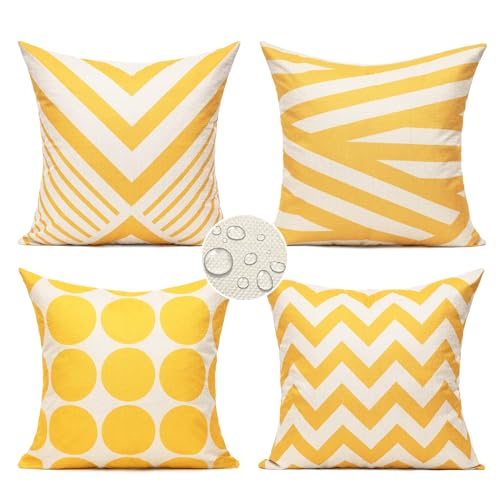 All Smiles Decorative Yellow Cushion Covers Cushion Cases Home D??cor Square 18 x 18 Inch For Sofa Couch Set of 4 Geometric,Chevrons,Zigzag,Circle