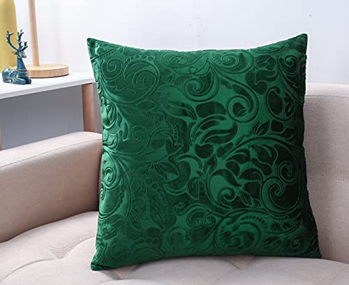 "TangDepot Heavy Velvet Embossing Throw Pillow Cover, Classis Floral Anaglyph Velvet Fabric, Euro Sham, European Throw Pillow Cover, Indoor/Outdoor - (28"" x 28"", C19 Deep Green)"