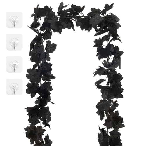 AWARDSEN 2PC Black Flower Garland for Fall Decor Leaf Garland for Halloween Garlands Decorations Artificial Black Maple Leaves Leaf Vine Fall Halloween Decorations for Home