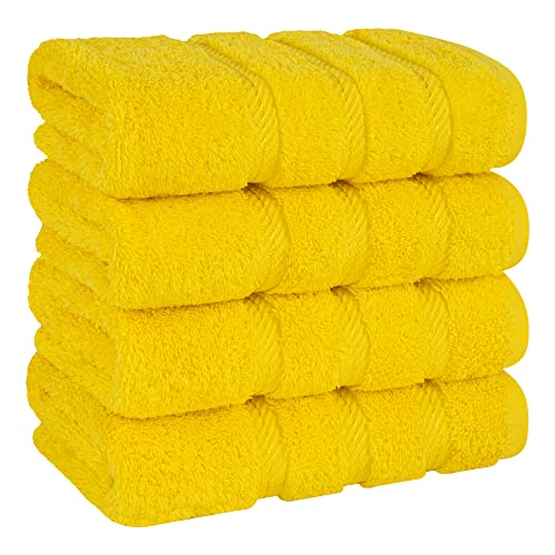 American Soft Linen Luxury Hand Towels for Bathroom, 600 GSM 100% Cotton Turkish 4 Piece Hand Towel Set, 600 GSM Hand Face Towels for Kitchen, Yellow Hand Towels